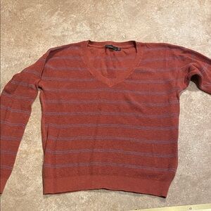 Prana V-Neck Sweater in Rust and Blue